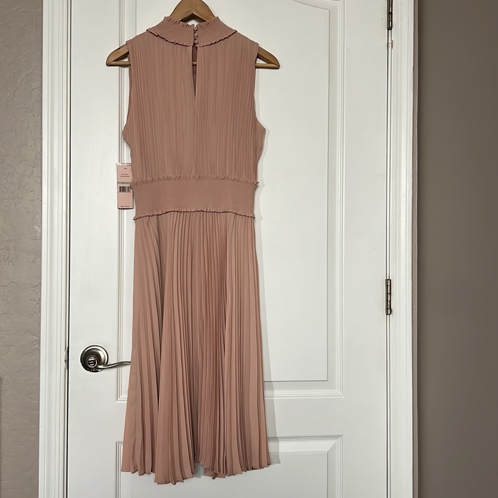 NANETTE LEPORE DRESS Smocked Mock Neck Pleated Fit & Flare Dress - Picture 2 of 8